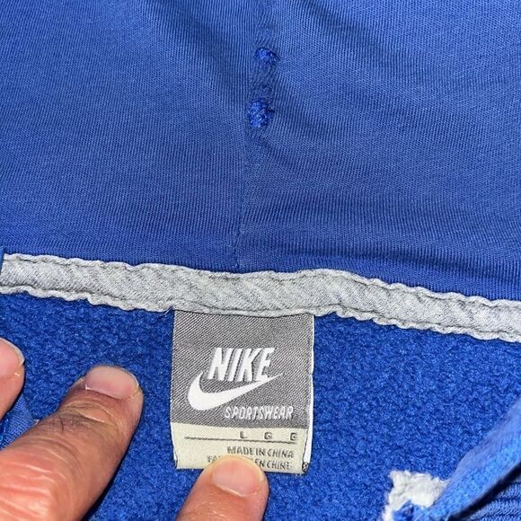 Blue Nike worn stained spotted full zipper hooded hoodie sweatshirt jacket L - Picture 4 of 6